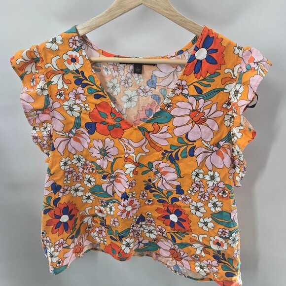 Marc New York Orange Boho V-Neck Linen/Viscose Sleeveless Blouse Size Large - Picture 1 of 11